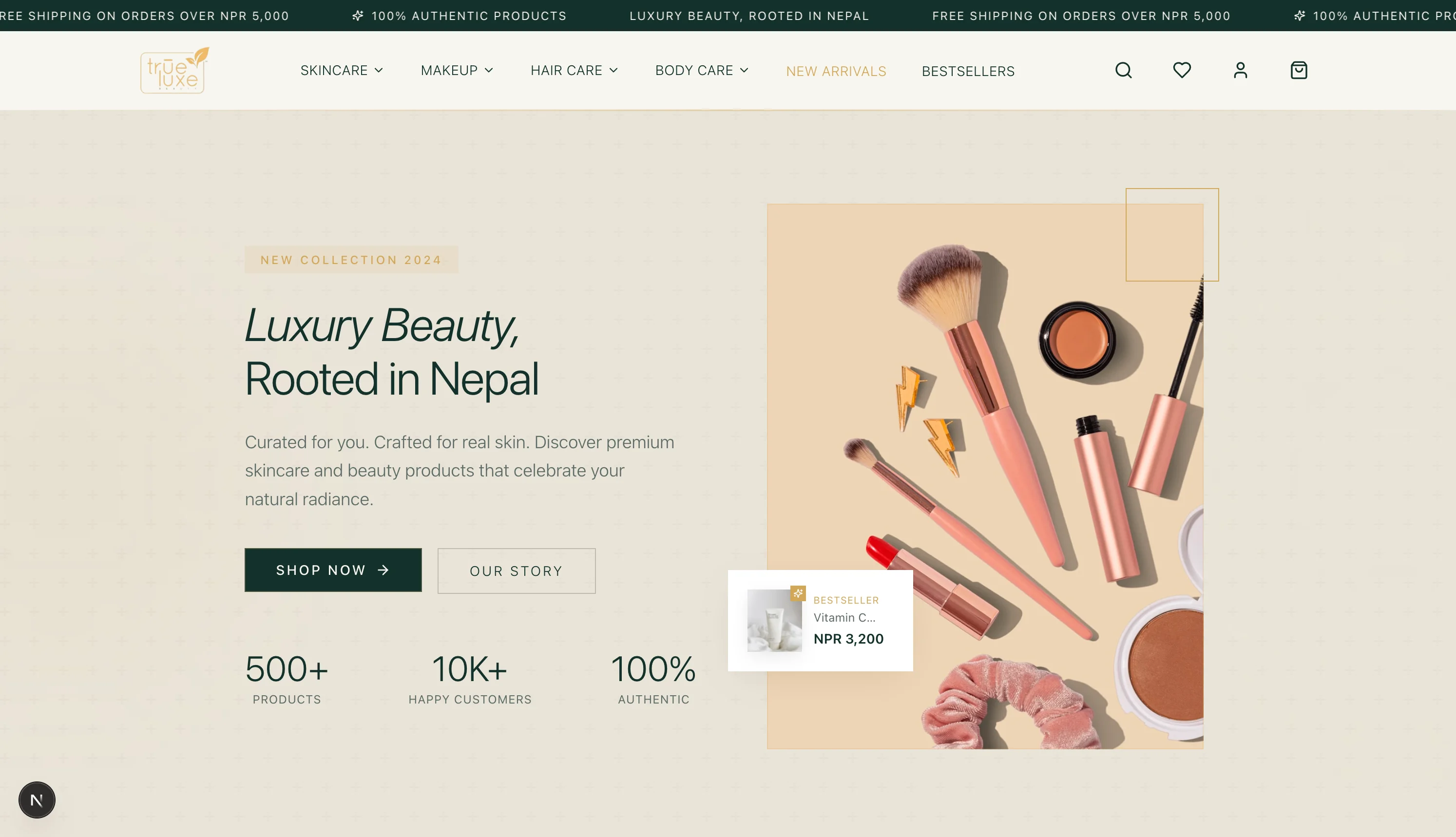 TrueLuxe Nepal ecommerce homepage.